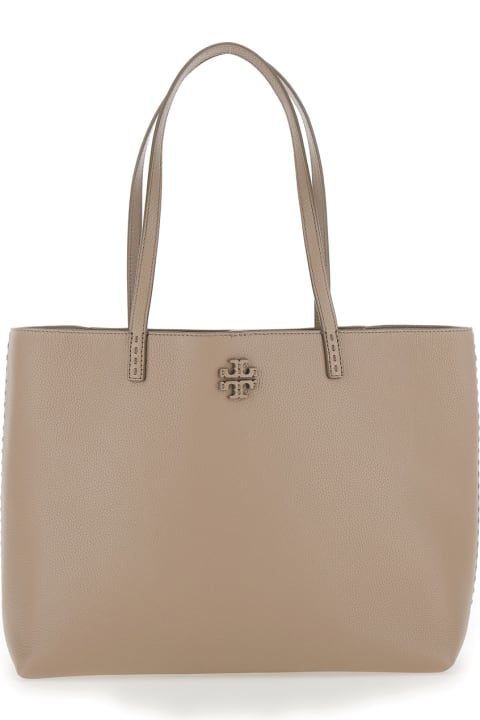 Bags for Women Tory Burch 'mcgraw' Beige Tote Bag Wit Double T Detail In Grainy Leather Woman
