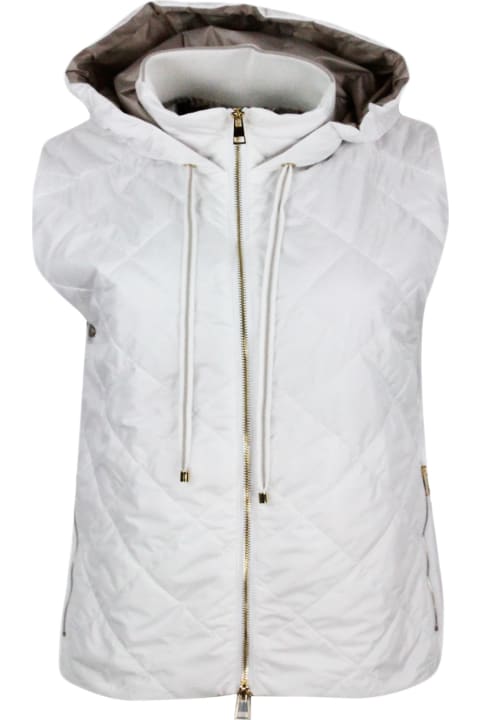 Lorena Antoniazzi Coats & Jackets for Women Lorena Antoniazzi Lightweight Quilted Sleeveless Vest In Nylon With Detachable Hood And Zip Closure