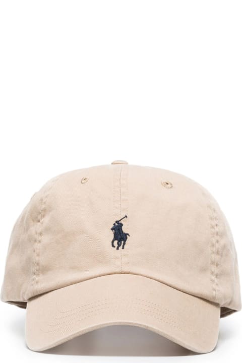 Fashion for Men Ralph Lauren Beige Baseball Hat With Blue Pony