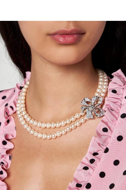 Jewelry for Women Alessandra Rich Crystal Bow Pearl Necklace