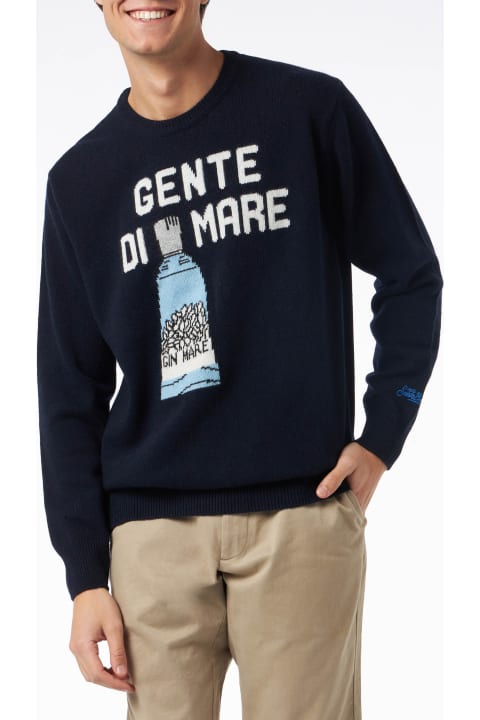 Homeware MC2 Saint Barth Man Crewneck Sweater With Gente Di Mare Jacquard Print |gin Mare Special Edition