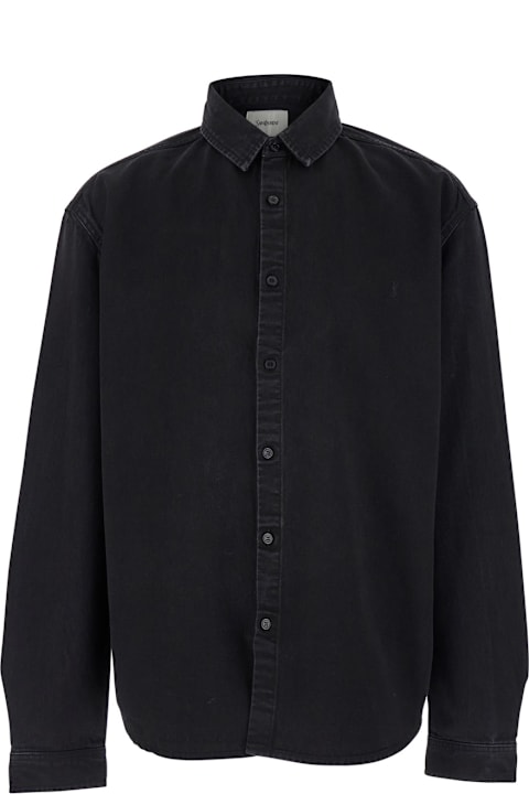 Saint Laurent for Men Saint Laurent Black Oversized Shirt With Tonal Cassandre Embroidery In Denim Man