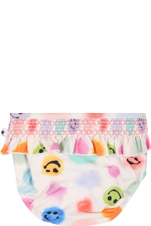 ベビーボーイズ 水着 Molo White Swimbriefs For Baby Girl With Polka Dots And Smile