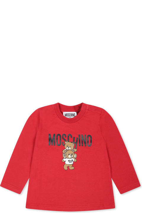 Moschino for Kids Moschino Burgundy T-shirt For Babykids With Teddy Bear