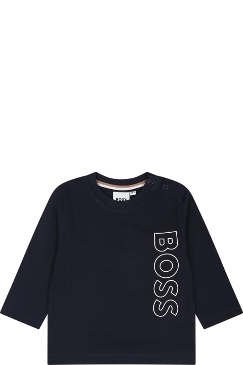 Topwear for Baby Boys Hugo Boss Blue T-shirt With Logo For Baby Boy