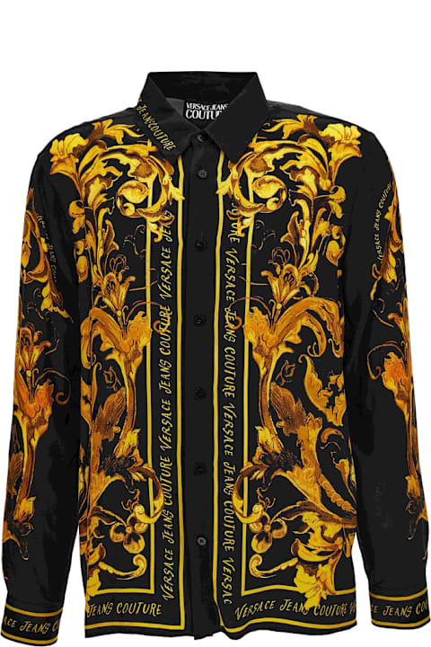 أدوات منزلية Versace Jeans Couture Versace Jeans Couture Black Cotton Shirt With Gold Baroque Print