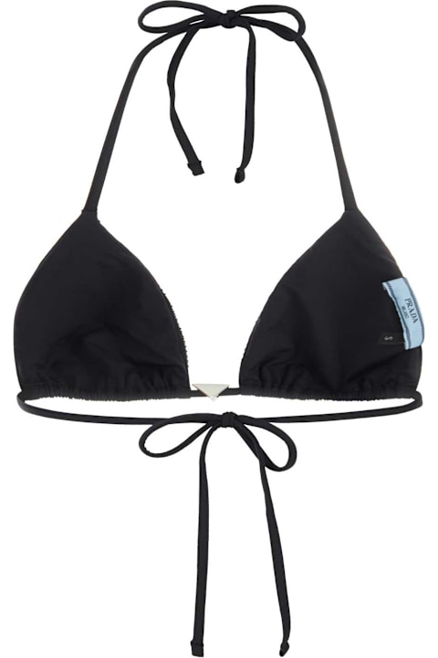 ملابس سباحة لـ السيدات Prada Black Stretch Re-nylon Bikini Top