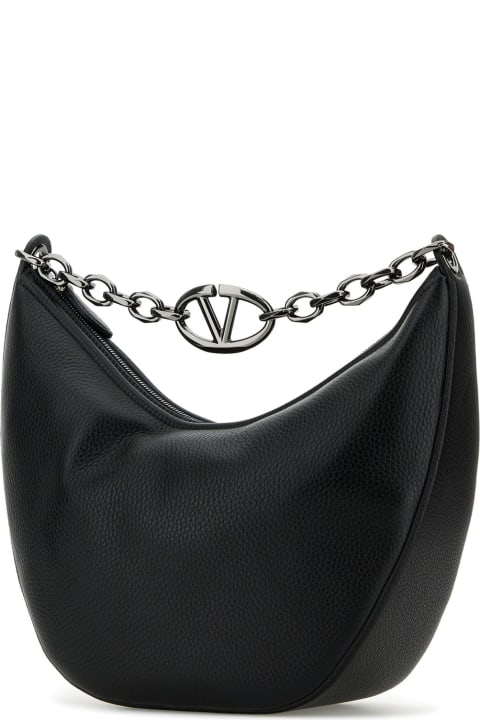 Homeware Valentino Garavani Black Leather Hobo Vlogo Moon Shoulder Bag