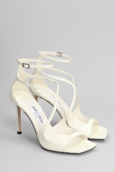 Jimmy Choo Shoes for Women Jimmy Choo Azia 95 Sandals In Beige Patent Leather