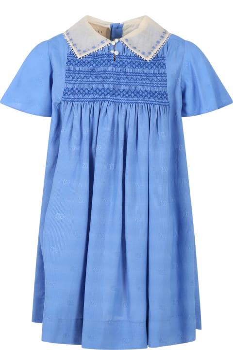 Gucci for Kids Gucci Light-blue Dress For Girl With Gg