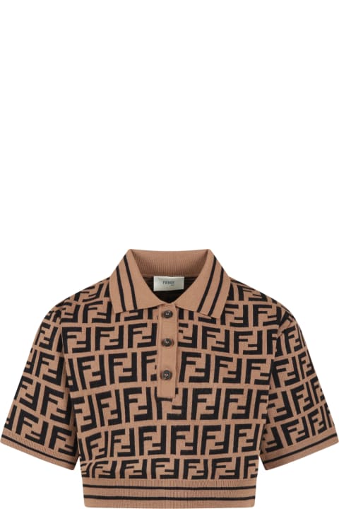 Fendi for Kids Fendi Brown Sweater For Girl With Ff