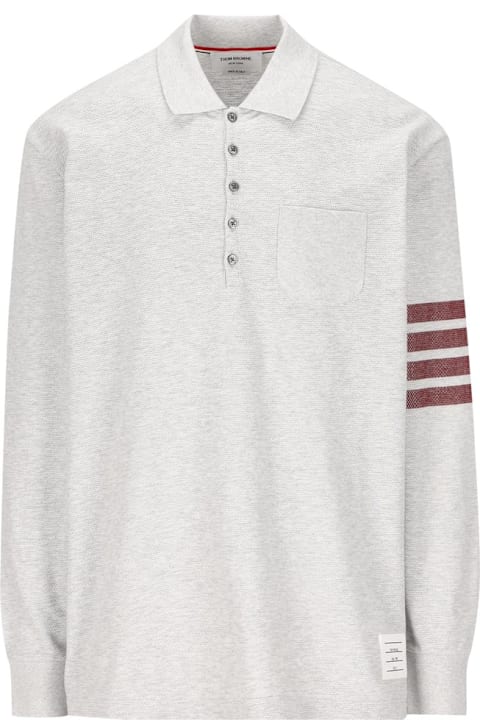 Thom Browne Topwear for Men Thom Browne Stripe-detailed Long-sleeved Polo Shirt