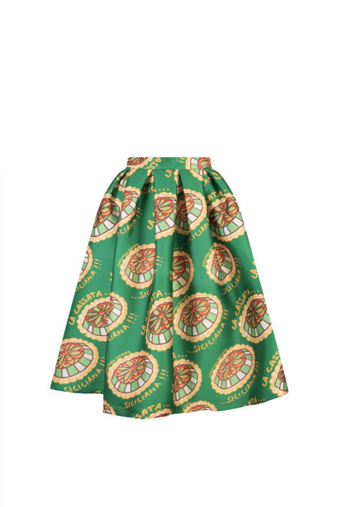 Green Bell Midi Skirt With Cassate Print