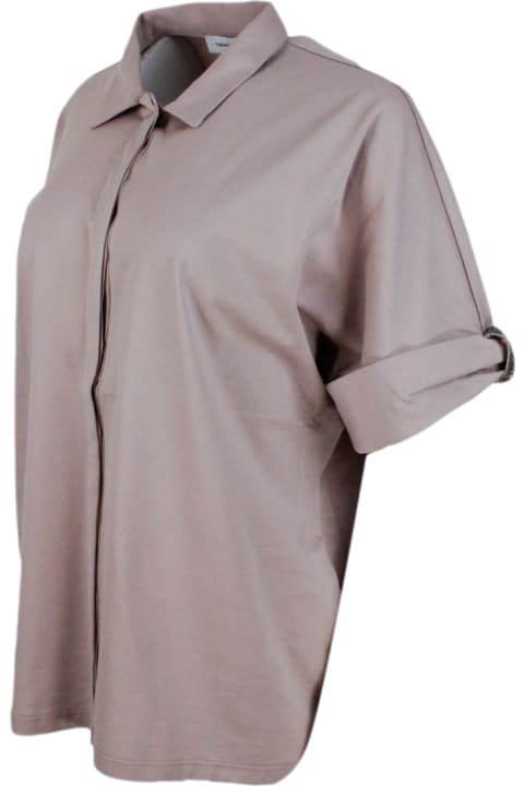 ウィメンズ新着アイテム Fabiana Filippi Polo Shirt In Stretch Cotton Jersey With Short Sleeves And Cuffs Embellished With Jewels