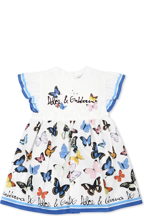 Dolce & Gabbana Bodysuits & Sets for Baby Girls Dolce & Gabbana White Dress For Baby Girl With Butterflies