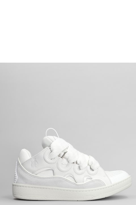Lanvin Curb Sneakers In White Suede And Leather