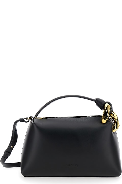 J.W. Anderson حقائب توتي لـ السيدات J.W. Anderson 'corner' Black Handbag With Metallic Knot Detail In Leather Woman