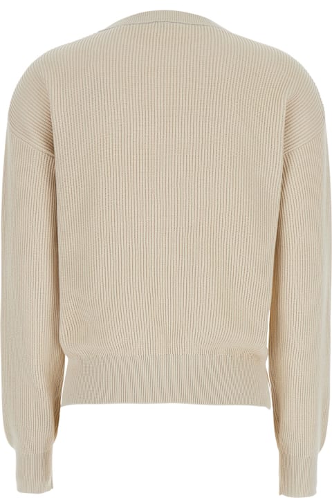 Brunello Cucinelli Clothing for Women Brunello Cucinelli Beige Crewneck Sweater With Dropped Shoulders In Cotton Woman