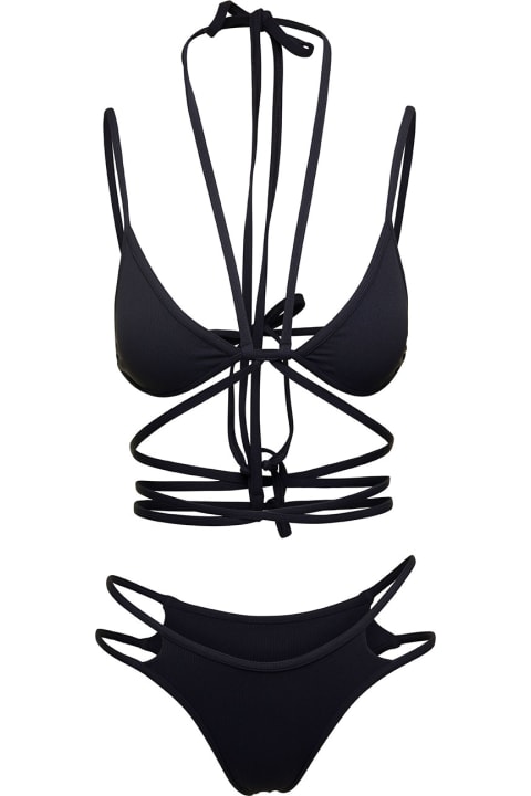 ANDREĀDAMO for Women ANDREĀDAMO Black Triangle Bikini With Crossed Laces In Stretch Polyamide Woman