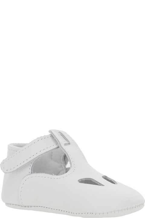 Homeware Il Gufo White Ballet Shoes With Cut-out On The Front And Touch-strap Closure In Leather Baby