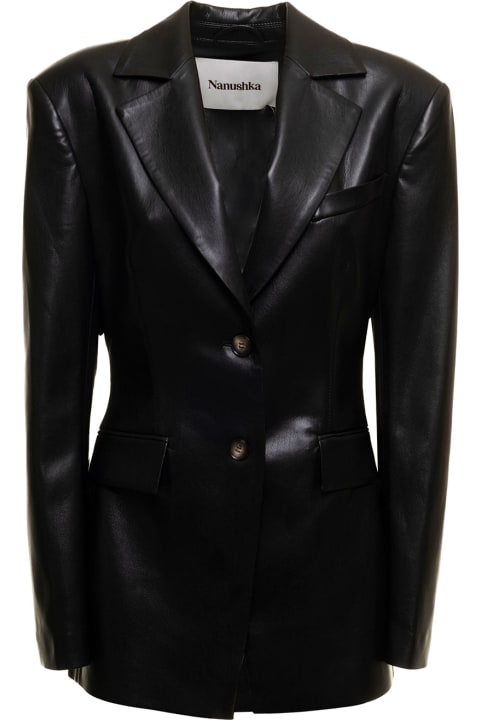 Nanushka Coats & Jackets for Women Nanushka Hathi Black Vegan Leather Blazer Nanushka Woman