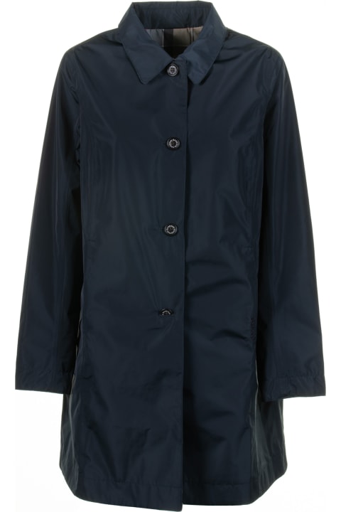 Barbour Coats & Jackets for Women Barbour Navy Blue Trench Coat In Waxed Fabric