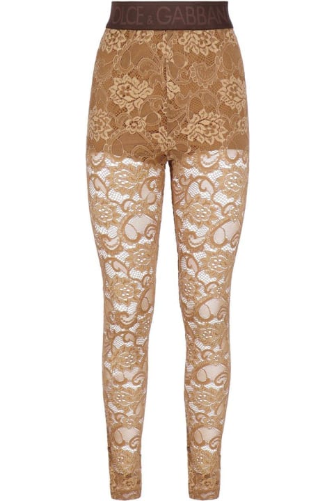 Dolce & Gabbana Pants & Shorts for Women Dolce & Gabbana Logo-waistband Stretched Laced Leggings
