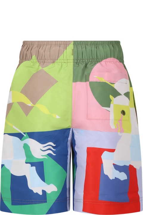 Fashion for Boys Burberry Multicolor Swim Shorts For Boy With Equestrian Knight