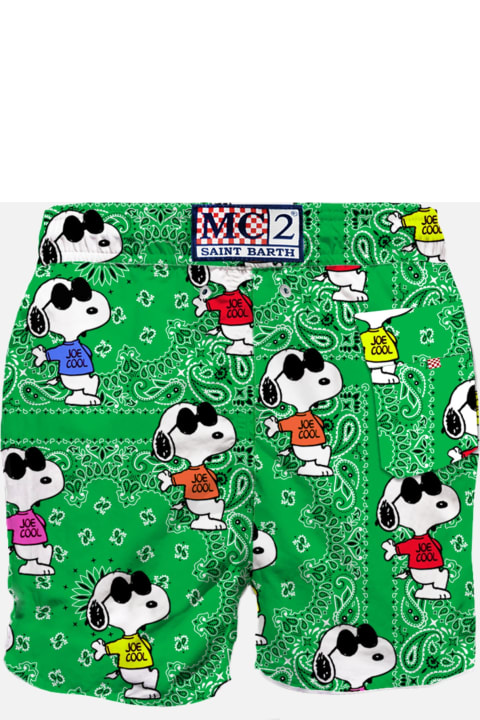 MC2 Saint Barth Swimwear for Men MC2 Saint Barth Man Classic Swim Shorts With Snoopy On Green Bandanna Pattern | Snoopy - Peanuts Special Edition