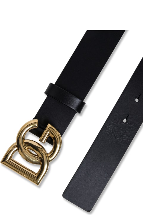 Dolce & Gabbana Man's Black Leather Belt With Dg  Buckle