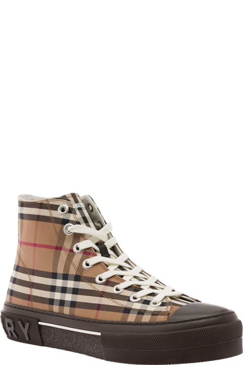 Brown High-top Sneakers With Vintage Check Motif All Over In Cotton