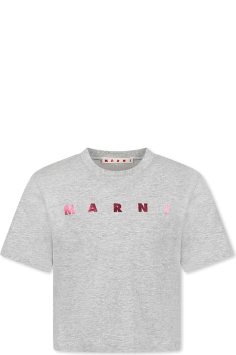 Homeware Marni Grey Crop T-shirt For Girl With Metallic Fuchsia Logo