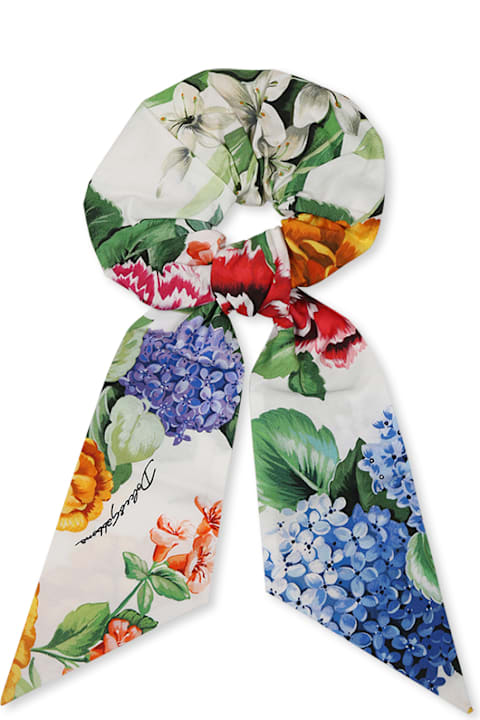 Dolce & Gabbana Accessories & Gifts for Girls Dolce & Gabbana White Elastic Band For Girl With Flowers And Logo