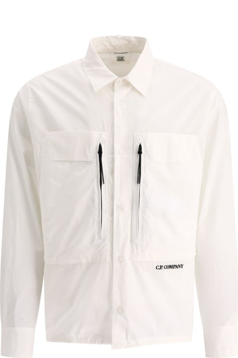 Coats & Jackets for Men C.P. Company Logo Embroidered Buttoned Poplin Overshirt