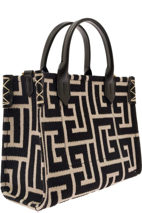 Bags for Women Balmain 'b-army' Black And White Tote Bag With Logo Patch And Monogram In Canvas Woman