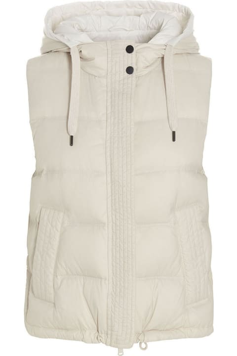 Fashion for Women Brunello Cucinelli Sleeveless Down Jacket In Lightweight Nylon With Hood And Rows Of Brilliant Jewels Along The Closure