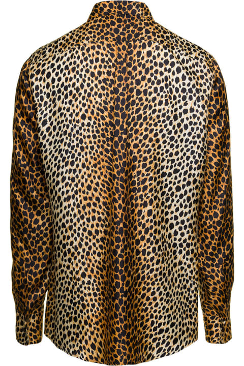 Light Brown Leopard Printed Shirt In Silk Man Dolce & Gabbana