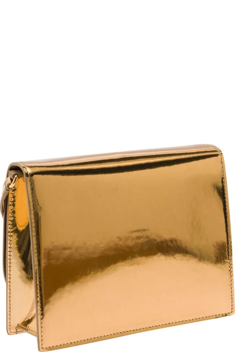 'dg Logo' Gold-colored Shoulder Bag With Logo Detail And Mirrored Effect In Leather Woman