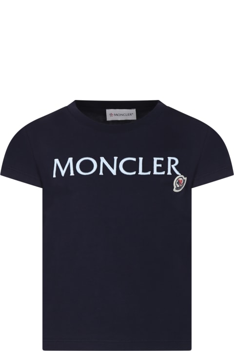 Moncler for Girls Moncler Blue T-shirt For Girl With Logo
