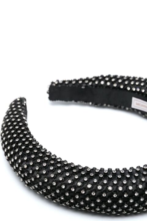 Monnalisa إكسسورات وهدايا لـ بنات Monnalisa 'luxor' Black Headband With Glass-crystal Embellishments And Grosgrain Ribbon Trim In Tehc Fabric Girl