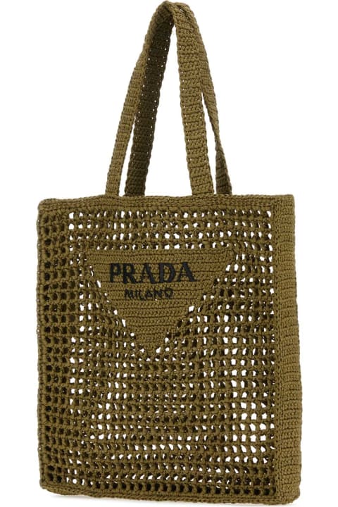 Totes for Men Prada Khaki Crochet Shopping Bag