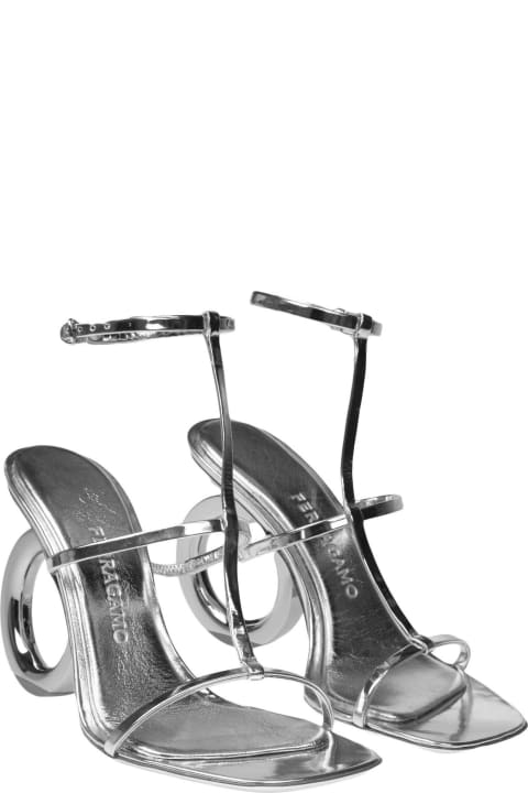 Ferragamo Accessories for Women Ferragamo Elina Sandal In Painted Leather With Gancini Heel