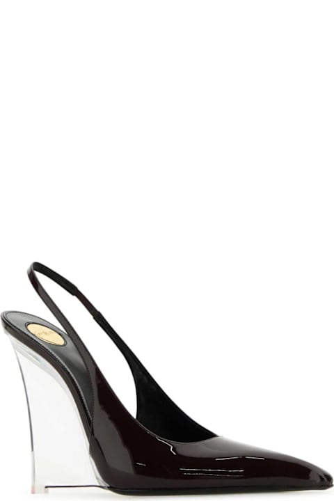 Saint Laurent for Women Saint Laurent Burgundy Leather Miller Wedges
