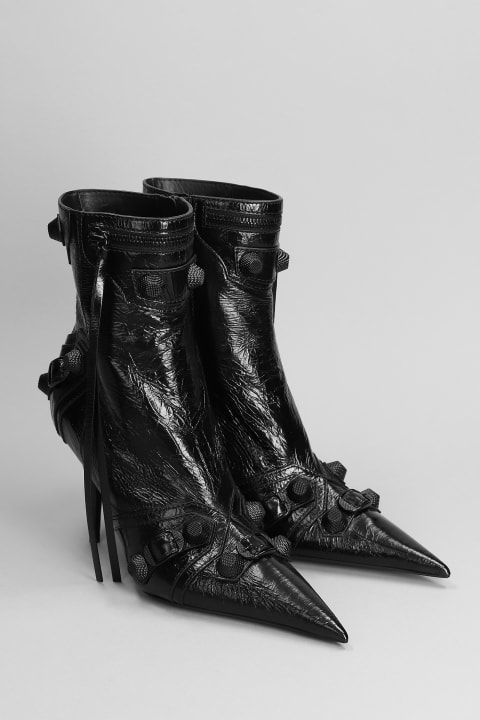 Balenciaga for Women Balenciaga Cagole Bootie High Heels Ankle Boots In Black Leather