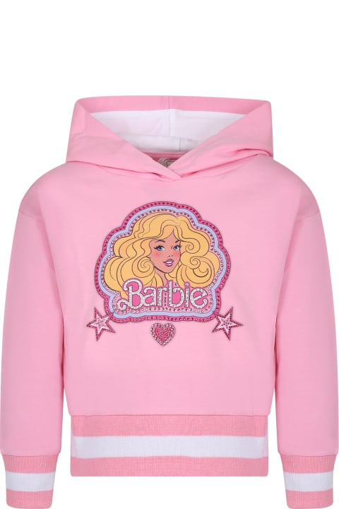 ガールズ Monnalisaのニットウェア＆スウェットシャツ Monnalisa Pink Sweatshirt For Girl With Barbie Print And Rhinestone
