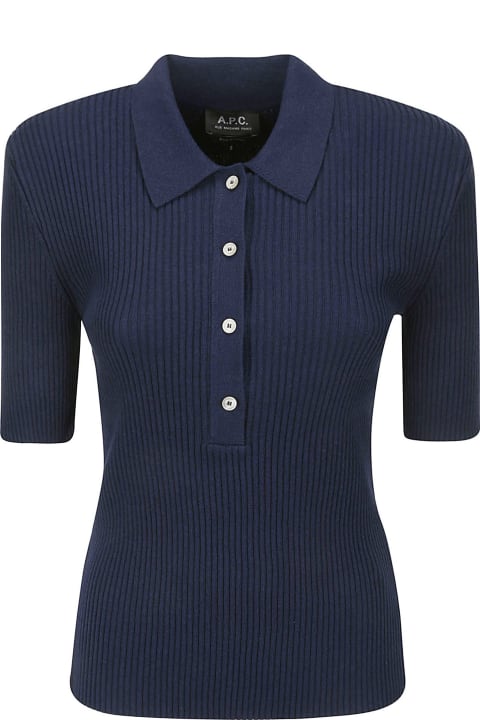 A.P.C. Women A.P.C. Blue 'danae' Ribbed Polo Shirt