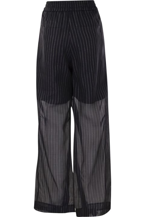Brunello Cucinelli Pants & Shorts for Women Brunello Cucinelli Sparkling Stripe Cotton Gauze Loose Trousers