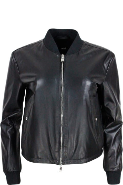 Jacket In Soft And Real Lambskin With College Collar And Zip Closure. Stretch Knit Collar And Cuffs