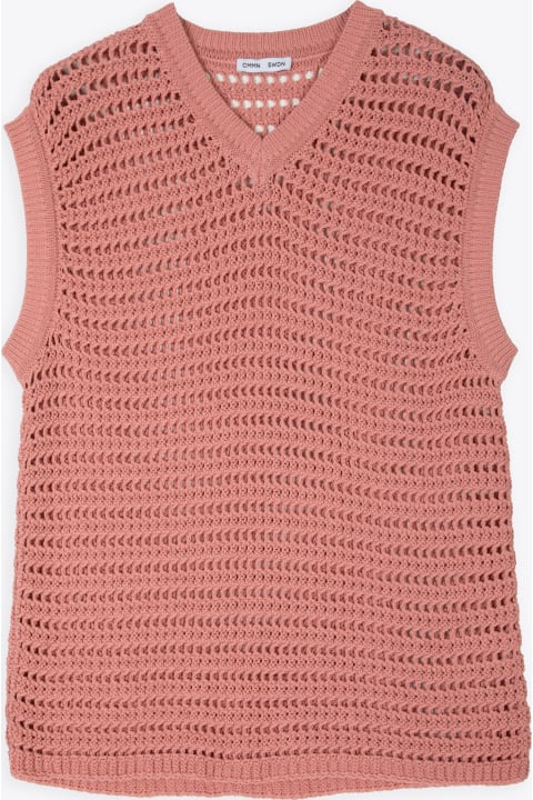 Crochet Vest Cut In A Relaxed Fit In 100% Cotton Pink cotton crochet vest - Trace