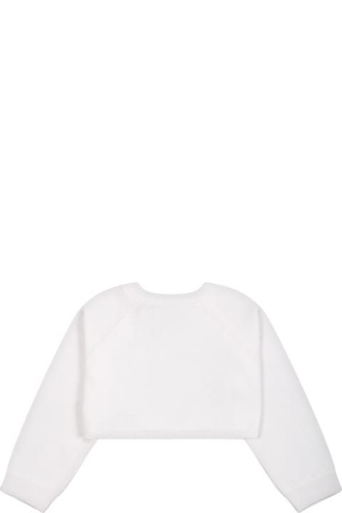 ベビーガールズ Simonettaのニットウェア＆スウェットシャツ Simonetta White Cardigan For Baby Girl With Logo